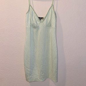 Green and white spaghetti strap dress